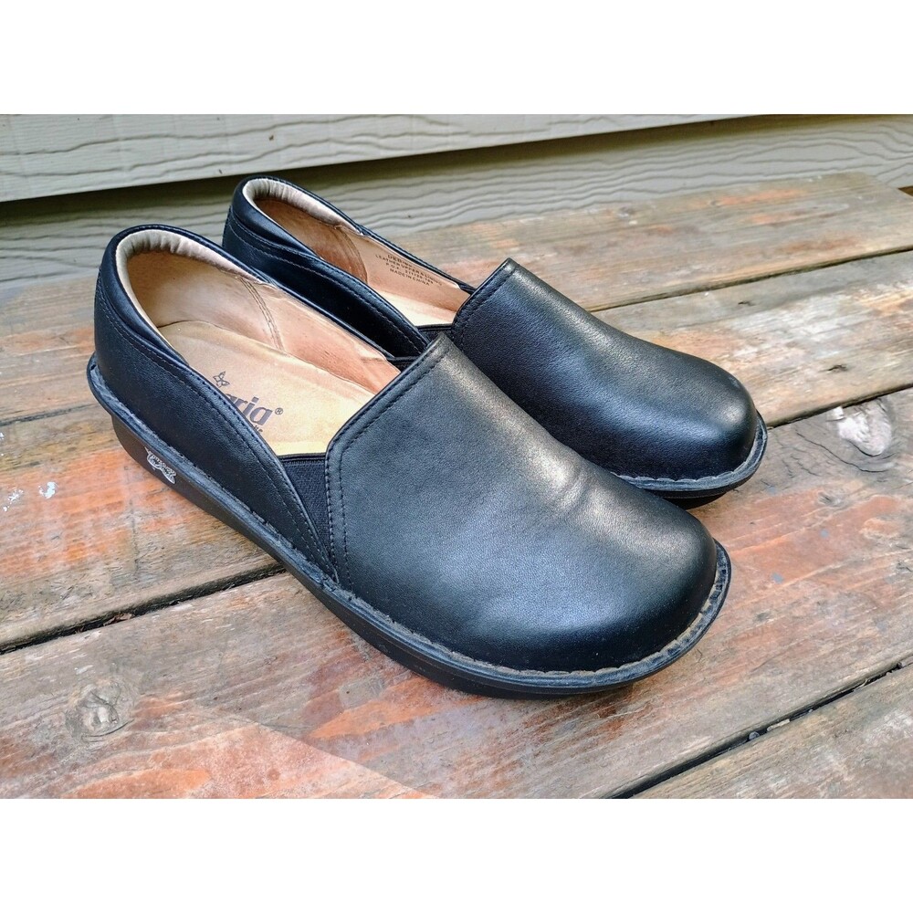 Alegria Debra DEB-601 Black Leather Clog Slip On Nursing Shoes Size EU 41